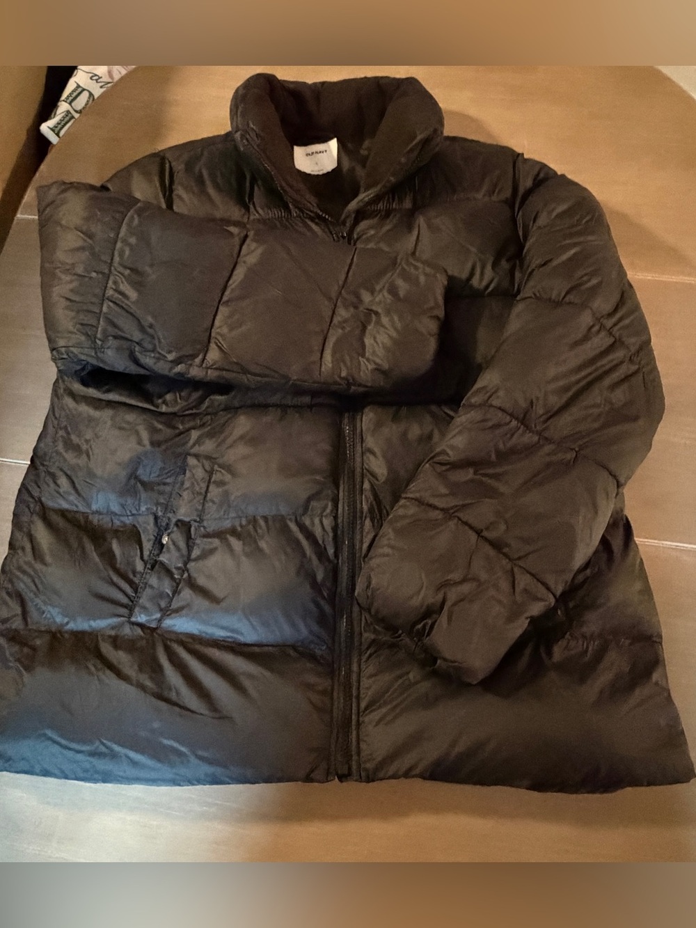 Old Navy Women’s Large Black Puffer Jacket Fleece Collar Full Zip Coat